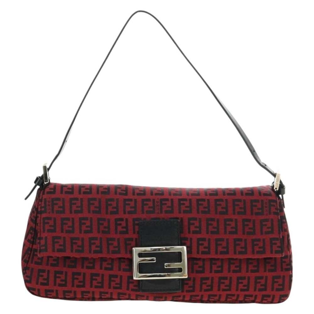 Fendi Zucchino Mamma Baguette Shoulder Bag Red